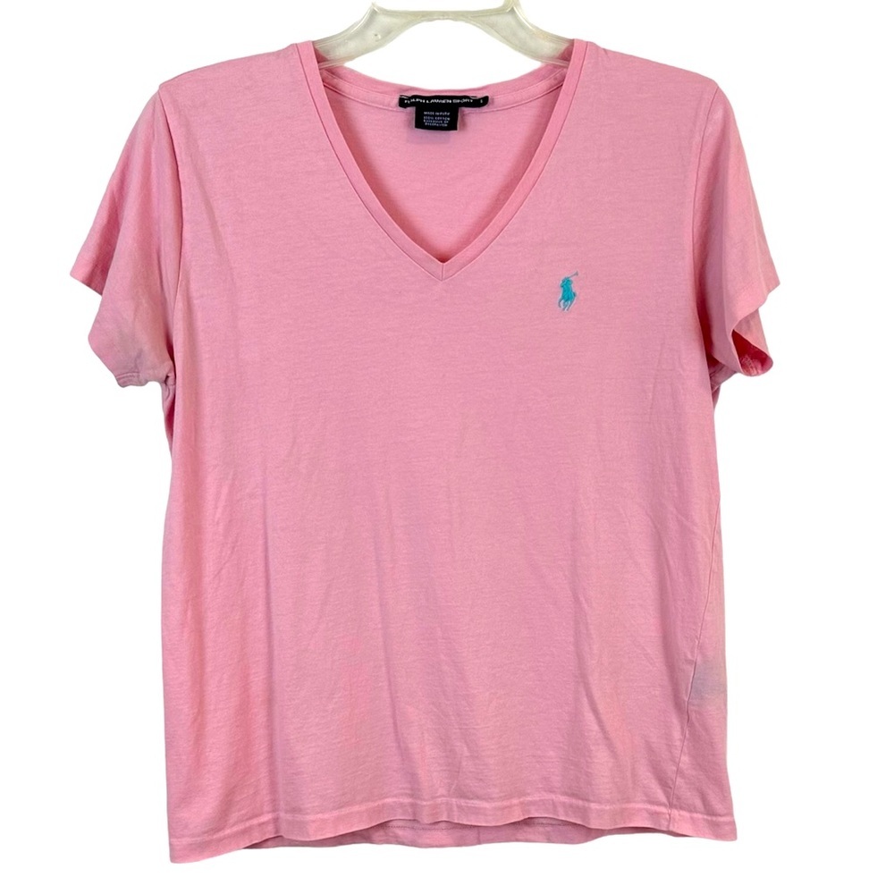 Vintage Ralph Lauren Sport Pastel Pink V Neck Tee Size L 🔥 - Picture 6 of 6